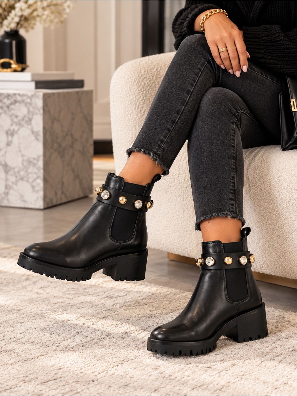 NEW Karl Lagerfeld Paris Porshay Lug Sole Booties – Black, Size 6M